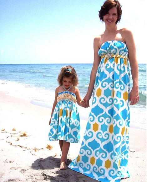 anne kız plaj elbise kombini